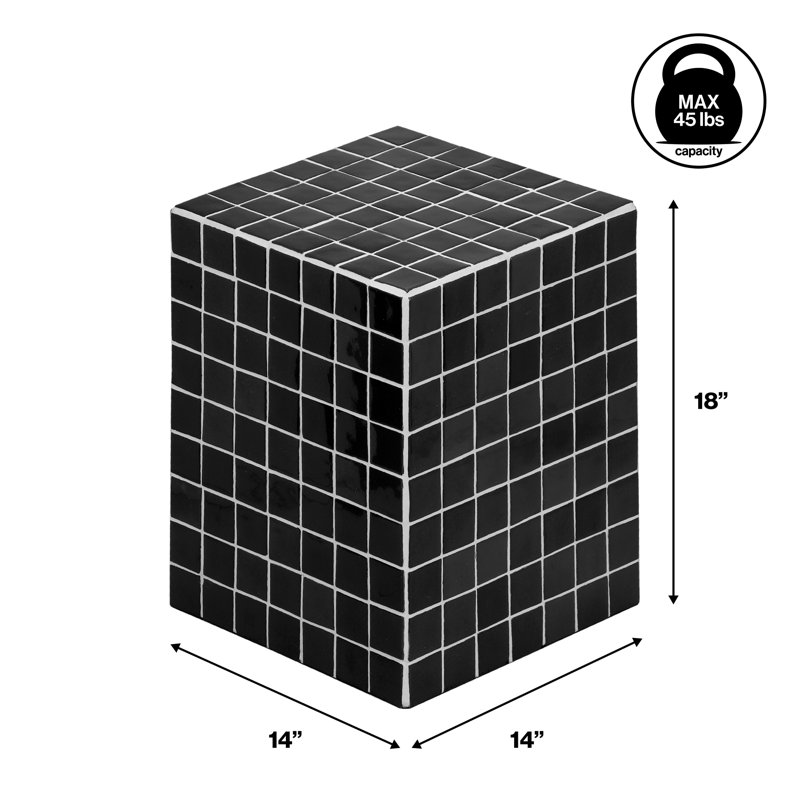 Callista 18" Modern Bohemian Ceramic Tiled Rectangle End Table, Black/White