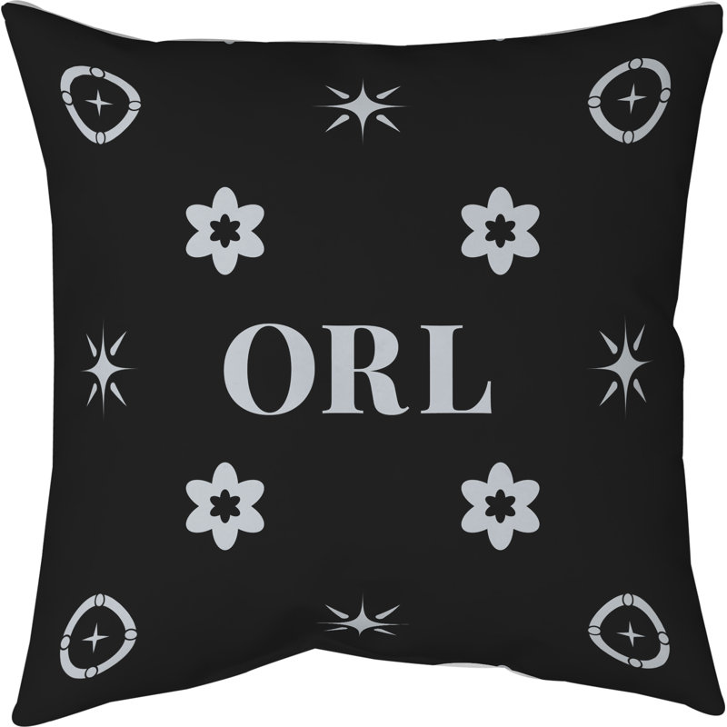 Coussin en coton Orlando, Orlando argent noir bleu, Oreiller en sergé de polyester, 26 pouces x 26 pouces