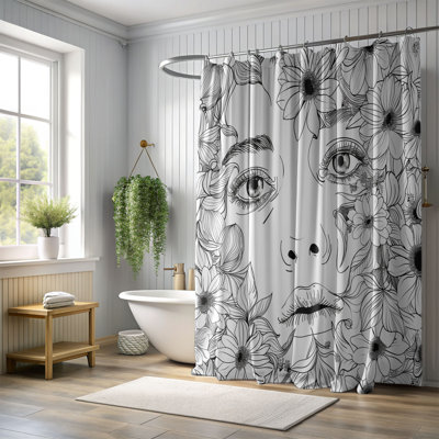 Simple Floral Line Art - rideau de douche standard 1 pièce