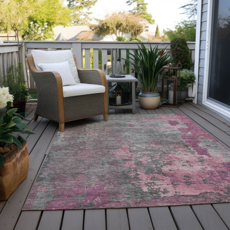 Elon Pink Washable Indoor-Outdoor Rug - , 8' x 10'