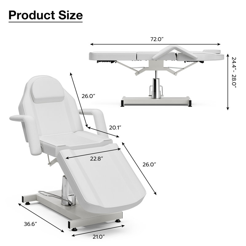 Lit de massage réglable, salon de beauté à fauteuil de tonte hydraulique pour client, White