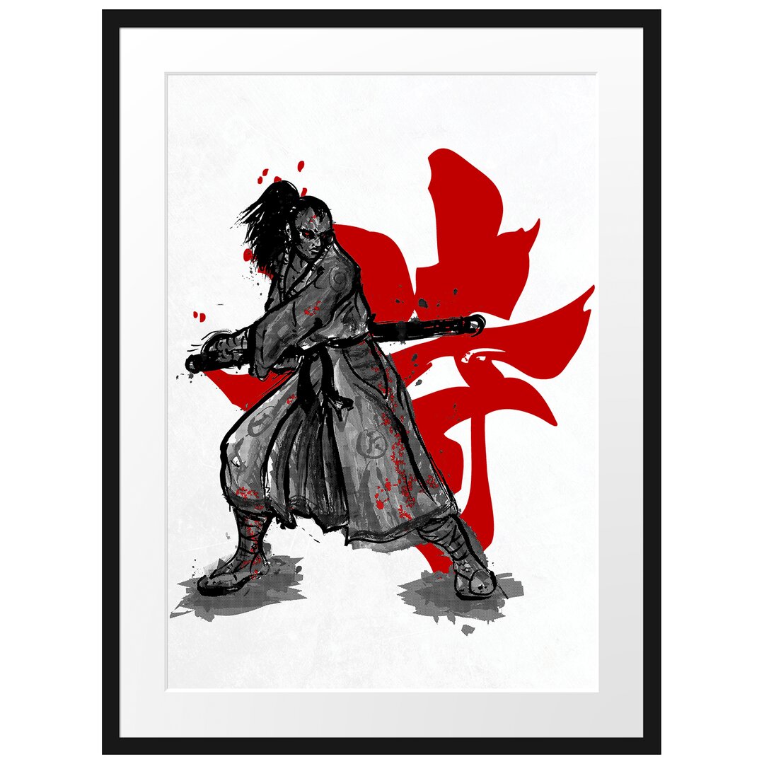 Gerahmtes Poster Samurai-Spirit White