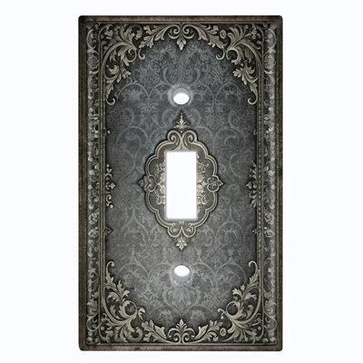Metal Light Switch Plate Cover; US Standard Size 1 Gang Toggle - Printed Image of Damask Floral Frame