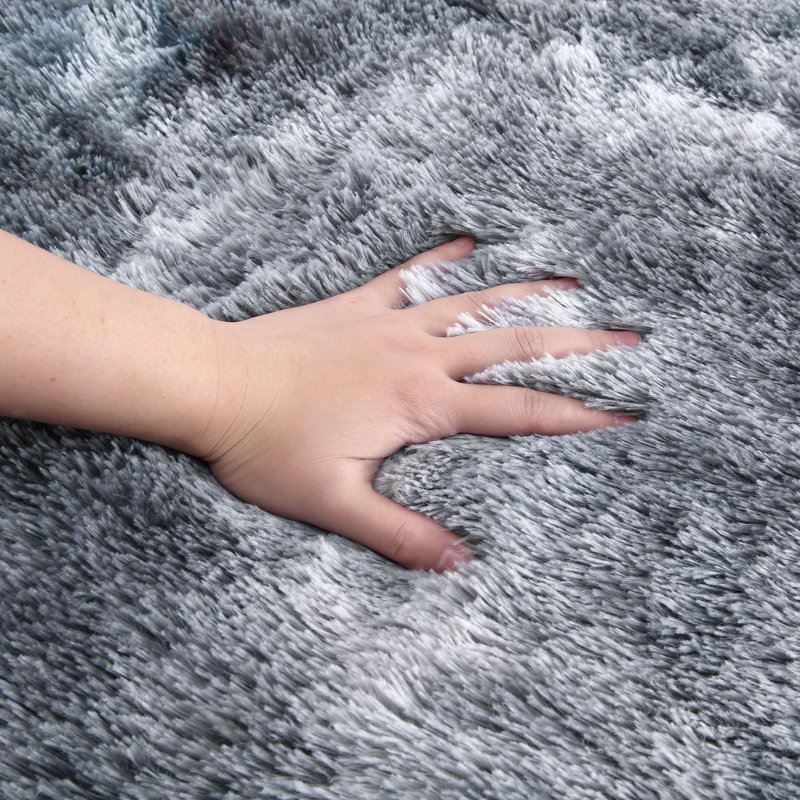 Washable Area Rug, Gray White, Round 80 cm
