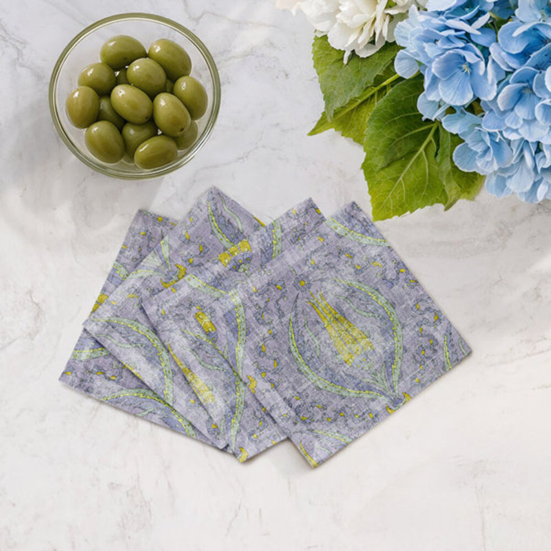 Byzantine Jewel Hemstitch Cocktail 6" Linen/Cotton Napkin, Lilac