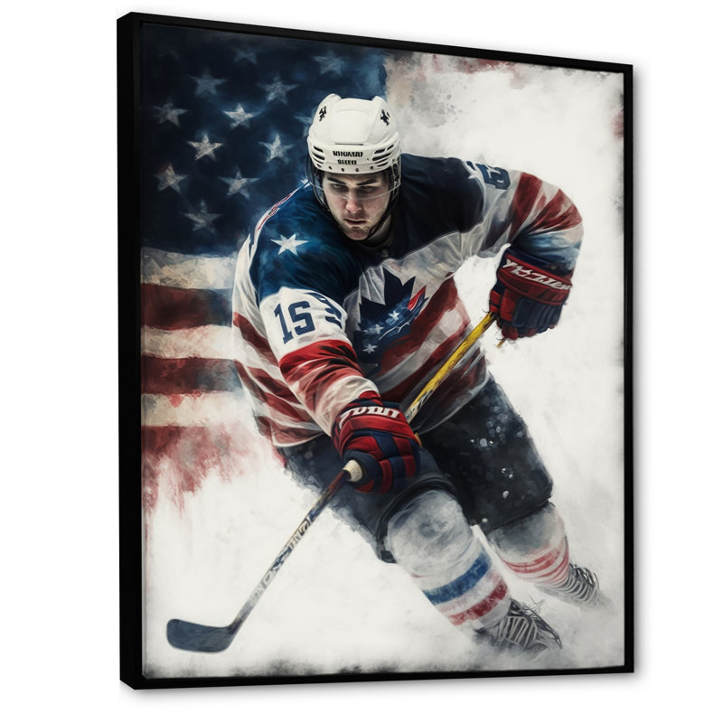 Hockey sur glace II - impression sur toile, H 20 po x l 12 po x P 1 po, Cadre flottant noir