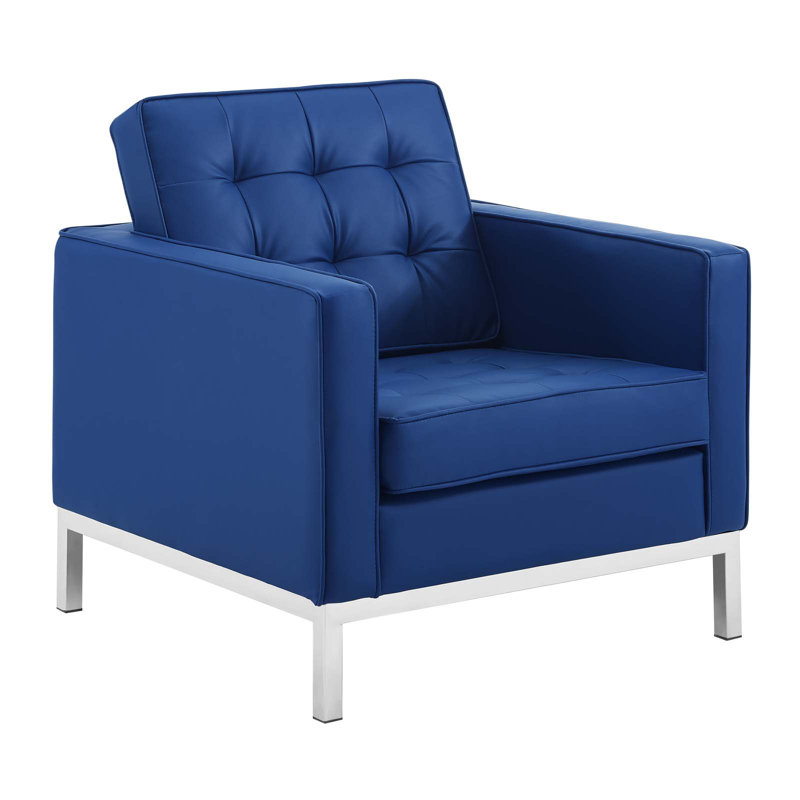 Fauteuil capitonné en cuir végétalien Loft, Similicuir bleu marine