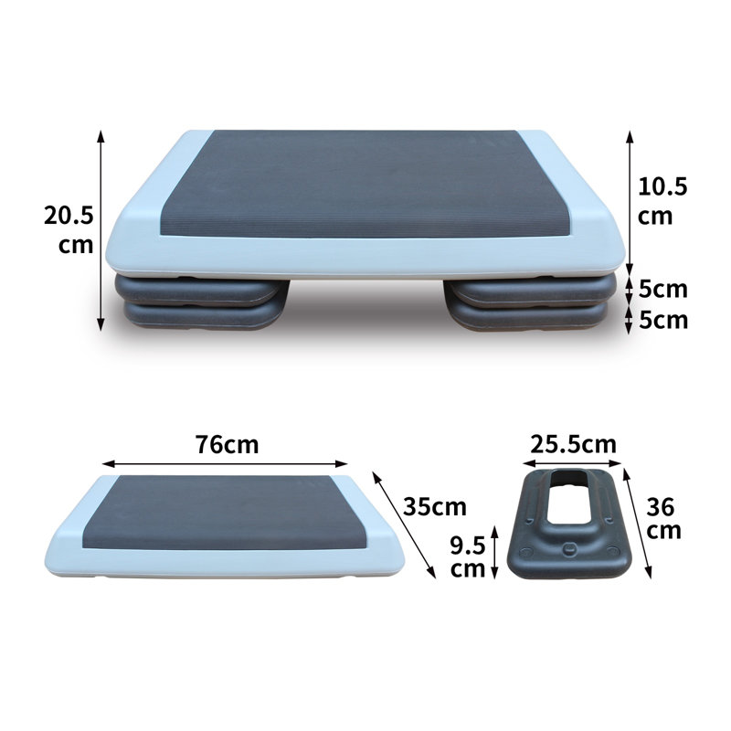 Plateforme d'aérobie ajustable pour l'entraînement à domicile, 4.33" H x 30.31" L x 14.96" W, Black/Gray