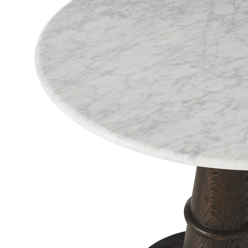 Goetz Bar Table-Brown Oak-Bar, Honed White Marble/Brown Oak, 36.5" H x 32" L x 32" W