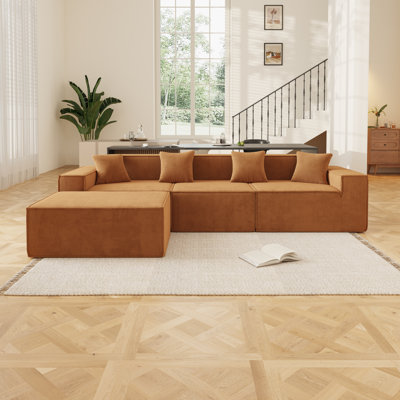 109.05'' 4-Seater Corduroy Compression Sofa – 9.84'' Wide Storage Armrests, Pet-Friendly Soft Fabric for Living Rooms