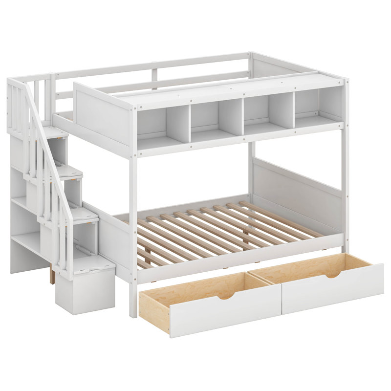 Lit superposé simple au dessus d'un lit double pour enfants, Blanc