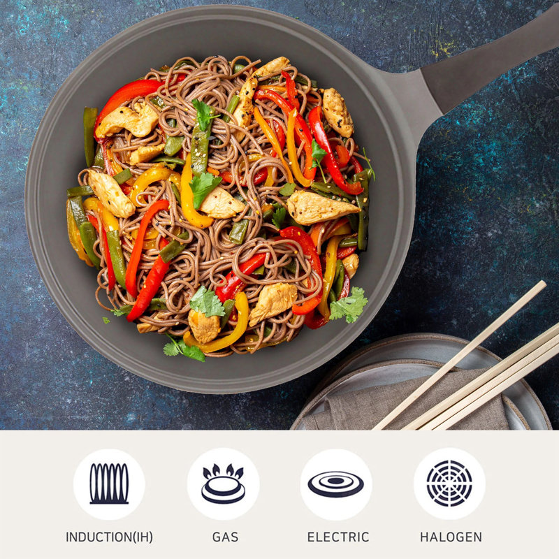 Deep Blue 12'' Non-Stick Aluminum Wok with Glass Lid