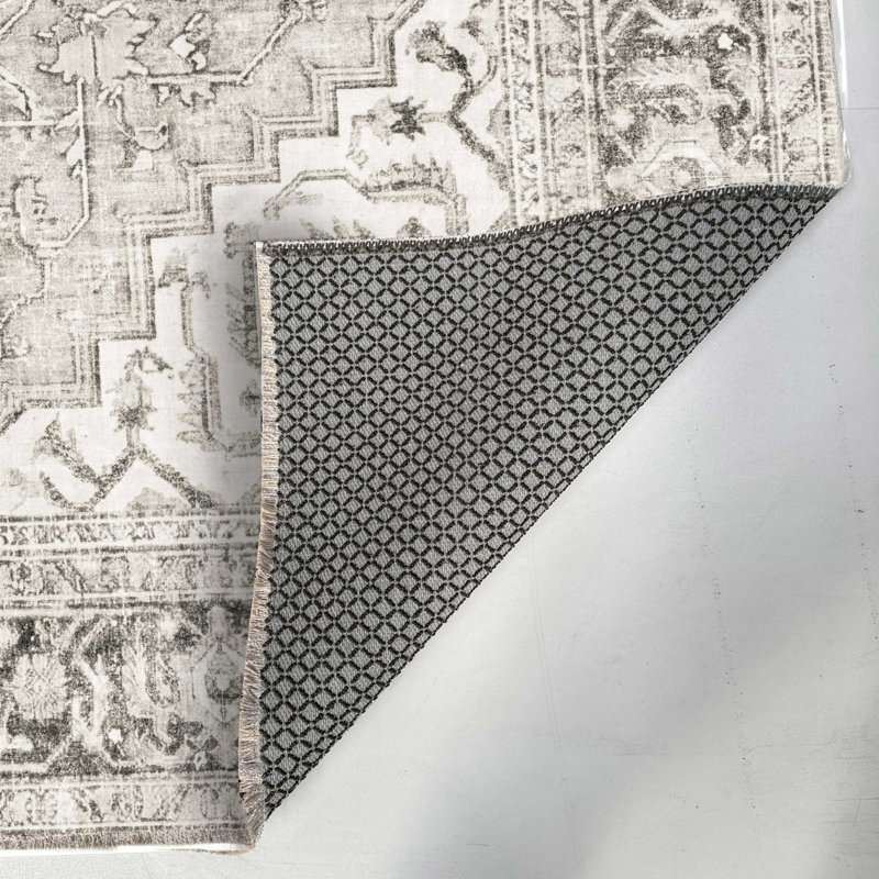 Chenille en coton crème antidérapante Kilim, Rectangle 5 pi 3 po x 8 pi 3 po