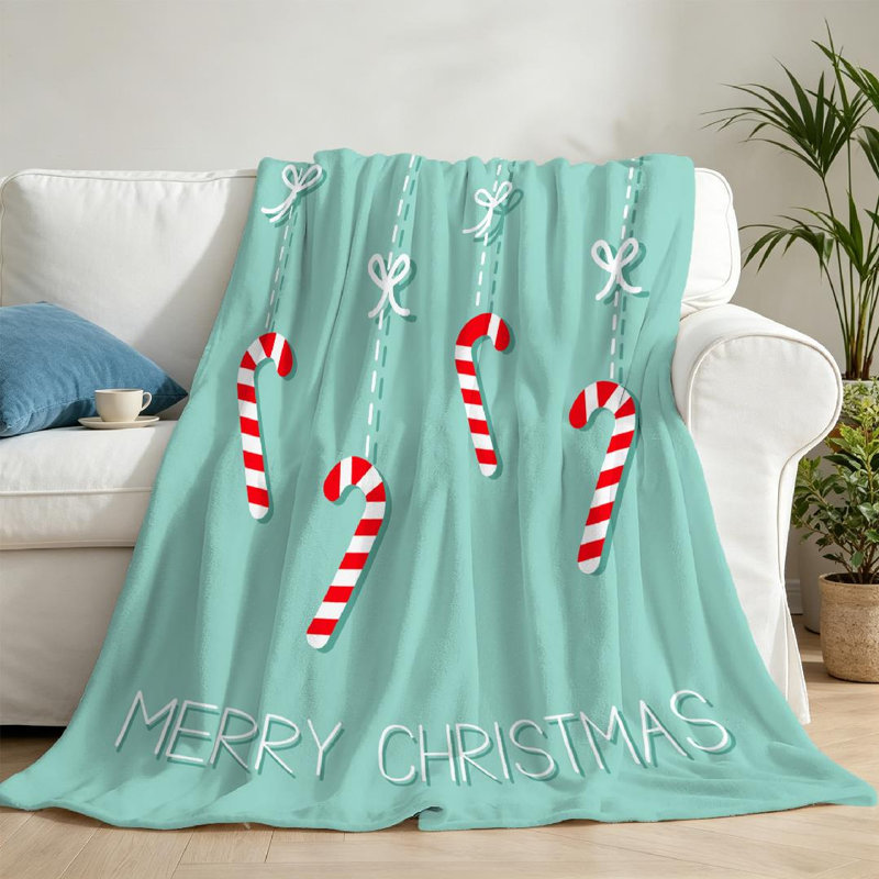 Jeté en flanelle rouge ultra doux en molleton, imprimé bonbon de Noël, Jeté 50 po x 60 po