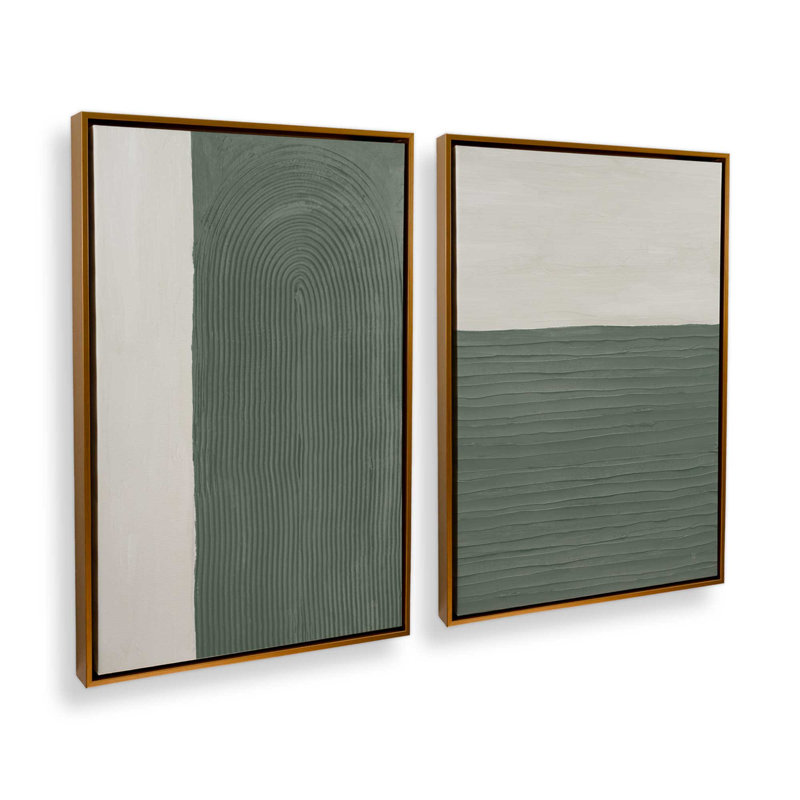 16 "x 16" texturé Emerald Echoes, ensemble de 2 impressions sur toile dans un cadre blanc, Cadre flottant or poli