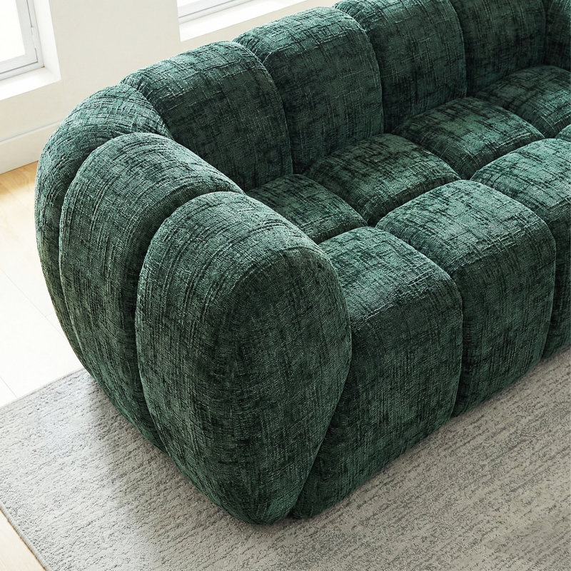 Canapé moderne en chenille avec siège à carreaux matelassé et canapé 2 places en mousse profonde, Vert, 2