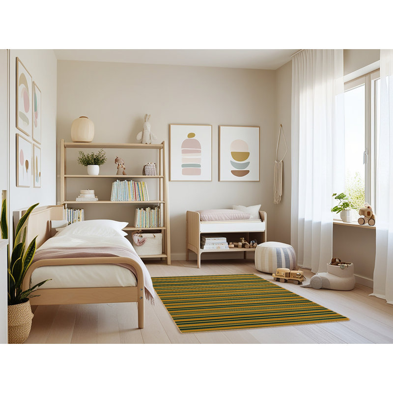 Tapis brun à rayures horizontales lavable à la machine, Rectangle 3 pi x 5 pi