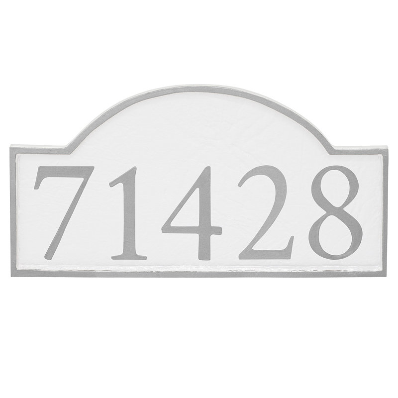 Plaque d'adresse murale 1 ligne Soft Serif, Argent, Blanc