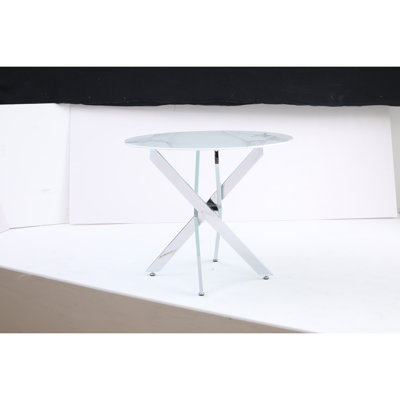 Table ronde moderne en verre, 35,43 pouces de granit avec une structure en métal. Ensemble de table de cuisine pour salle à manger, table de fête, table de conférence, salon, bureau, café, cuisine à domicile, chambre à coucher
