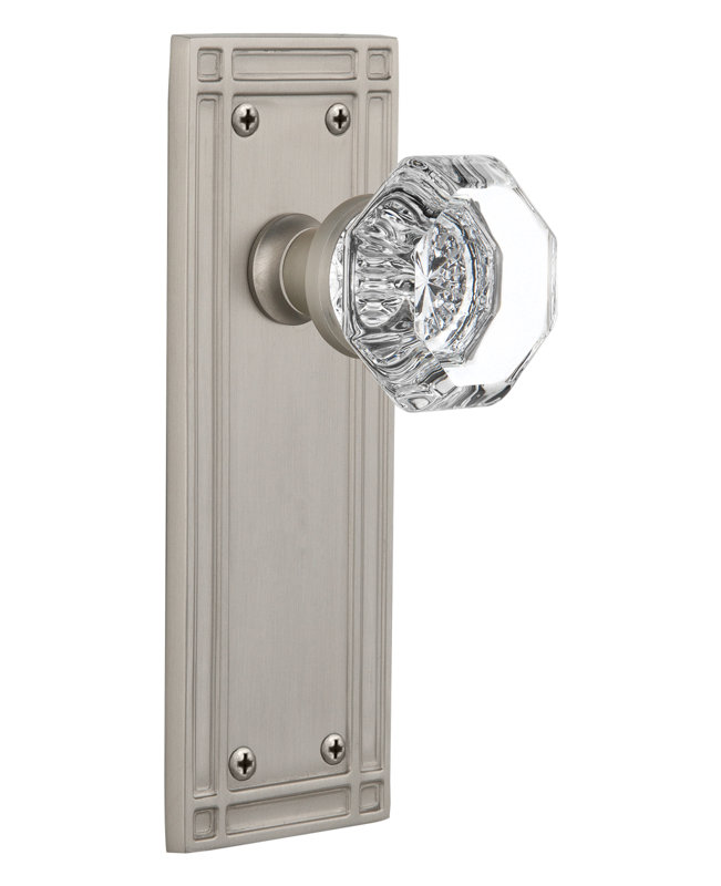 Plaque de mission avec bouton de porte Waldorf, 2-3/4", Nickel satiné