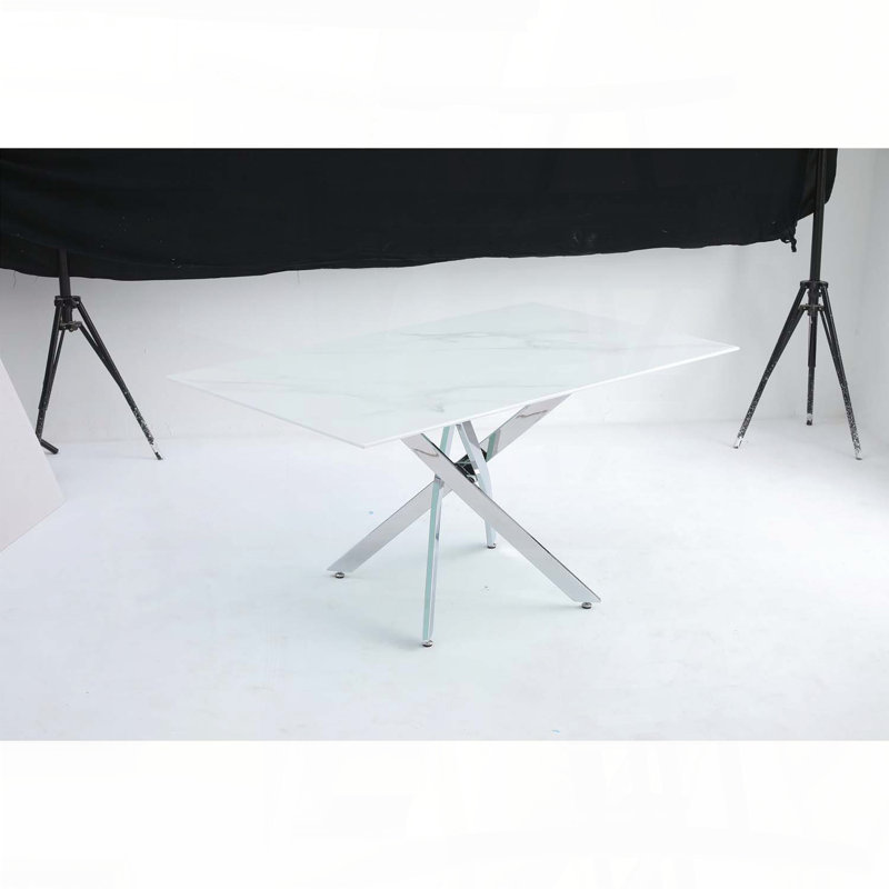 Rectangular Tempered Glass Dining Table with Iron Frame (59.06")