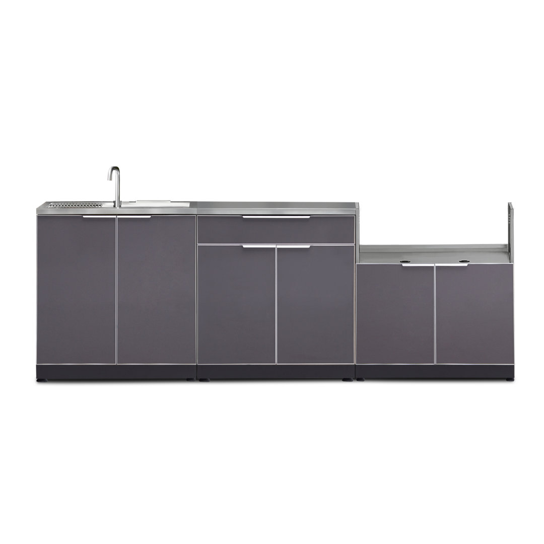 Outdoor Kitchen Aluminum 97" W x 23" D x 44.3" H 3-Piece Modular Cabinet Set NewAge Products Wall
