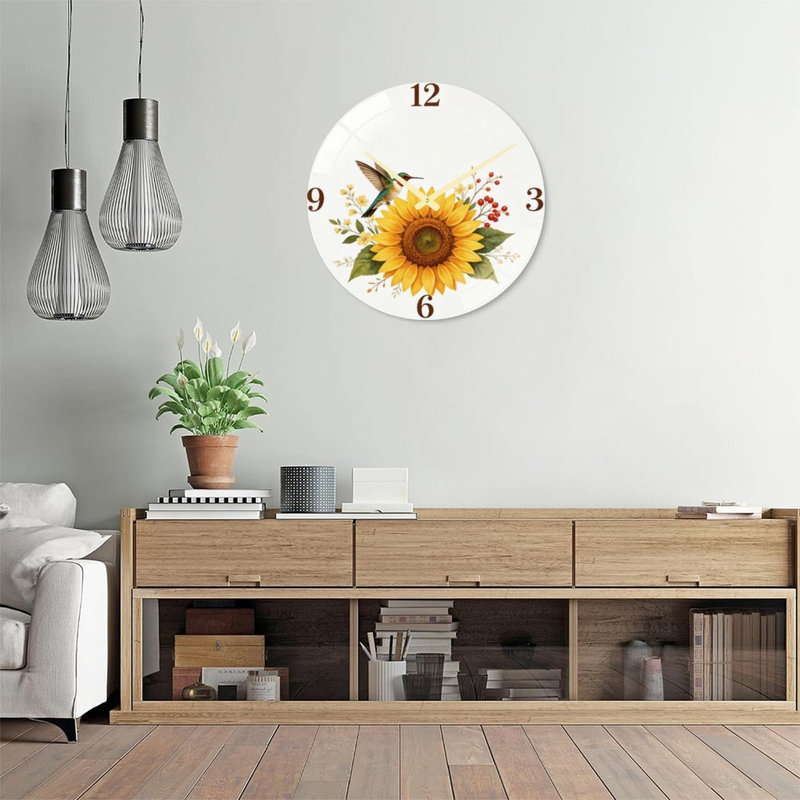 Horloge murale moderne en verre de 24 pouces, cadran de tournesol (5)
