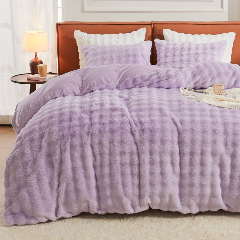 EMME Luxury Elegant Shaggy Bubble Bedding Sets，Faux Fur Duvet Cover  , 2/3 Pieces Soft Fluffy Comforter Cover, Cozy Warm for Winter