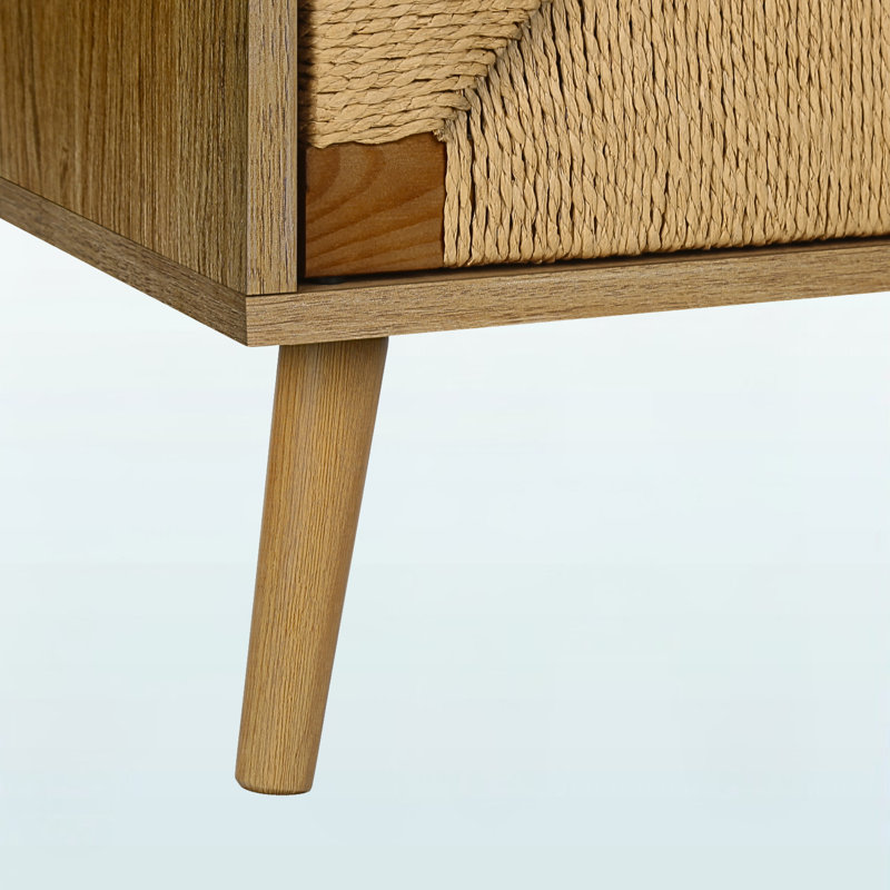 Table d'appoint, bout, rangement, petit, côté, salon, lampe, stratifié noyer clair, aspect ruppie maritime, moderne