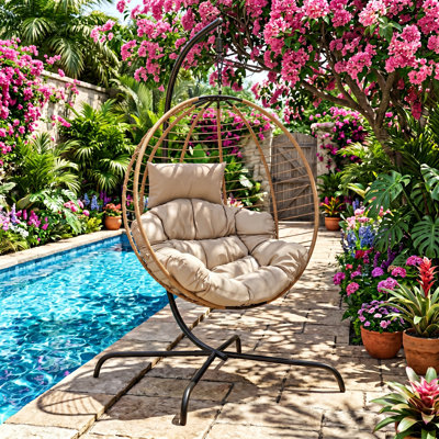 Chaise suspendue en rotin et corde en osier avec support Sora l 43 po x P 45 po x H 78,75 po