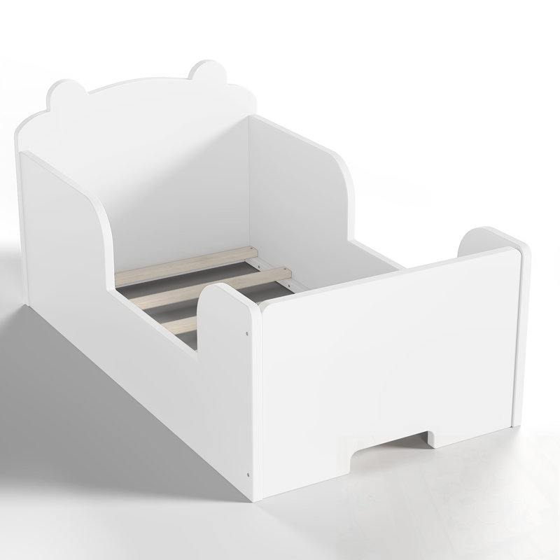 Structure de lit simple avec tête de lit en forme d'ours, Blanc