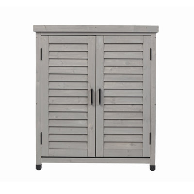 Potting Bench with Storage Cabinet, Weatherproof Metal Tabletop Wooden Garden Workstation, Gray Outdoor Patio Gardening Table 31.5 x 17 x 36 Inch