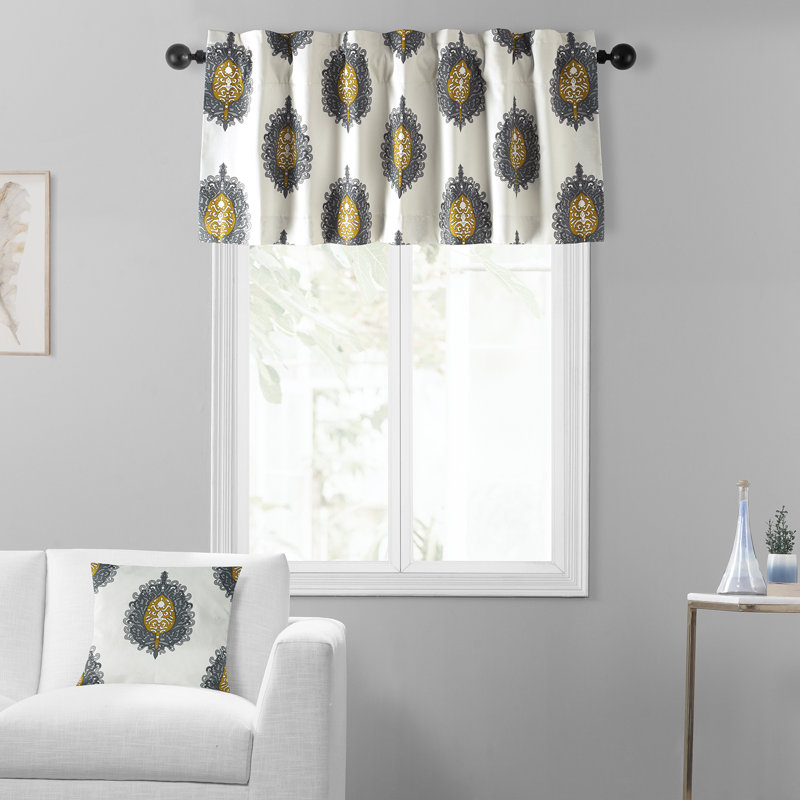 Nevarez Printed Cotton Tailored 50'' Room Darkening Window Valance for Living Room, Bedroom and Kitchen, Gold