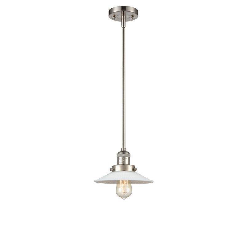 Miramontes 1 - Light Single Pendant, 60 Watt Vintage Incandescent Bulb, Brushed Satin Nickel, Matte White Halophane