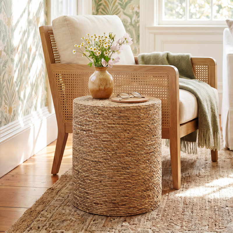Evana Woven Drum Accent Table