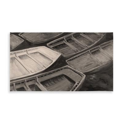 Brown Coastal Tablecloth | Small Canoes Sepia Style Decor