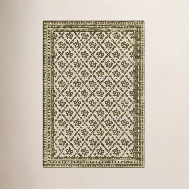 Tapis vert traditionnel en laine et nylon Anders, Rectangle 9 pi 9 po x 12 pi 6 po