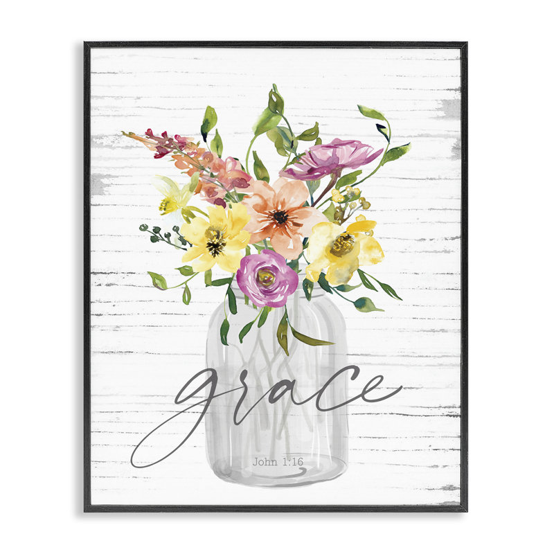 "Spiritual Grace Bouquet", art de la giclée encadrée par lettré et doublé, Giclée encadrée noir minuit, H 20 po x l 16 po