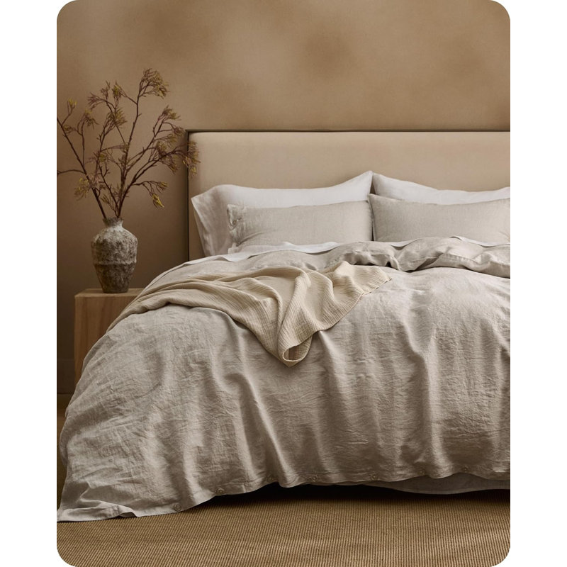 Bedsure Modern & Contemporary 100% Washed Linen Duvet Cover Set (Set of 3), Queen Duvet Cover + 2 Additional Pieces