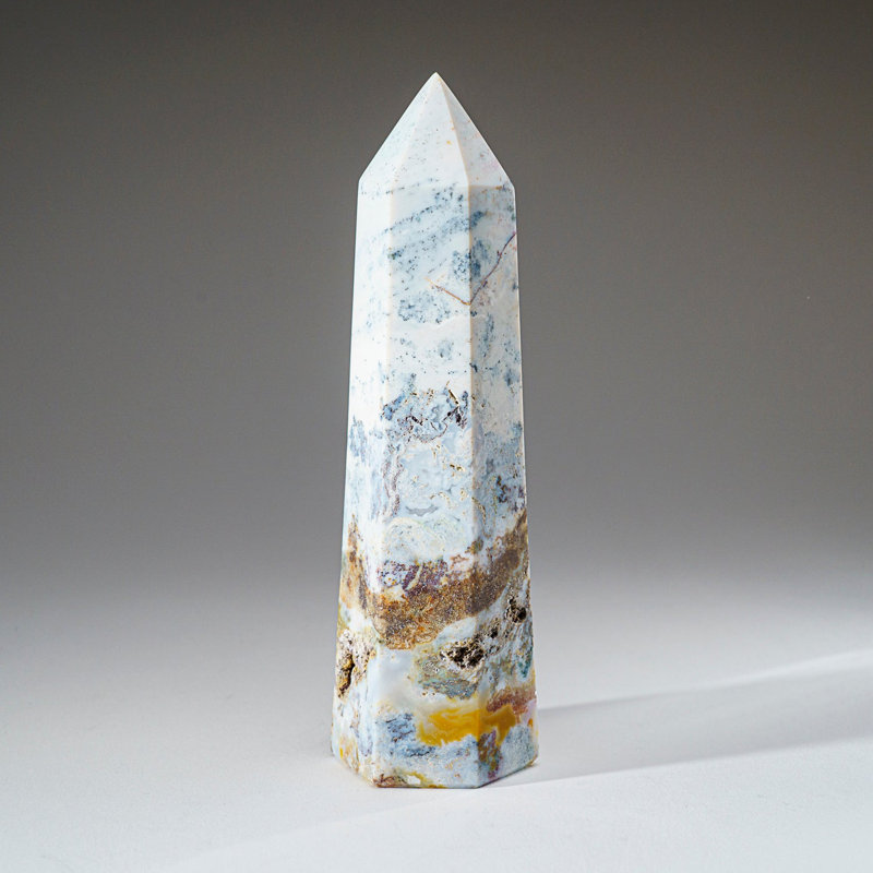 Polished Ocean Jasper Point from Madagascar in Blue/White/Bronze