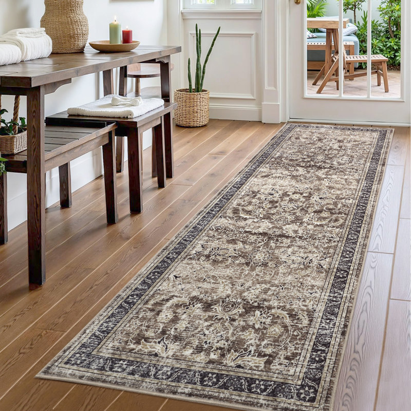 2'x6' Washable Area Rug, Soft Low Pile Non-Slip Stain-Resistant Indoor Carpet for Living Room Bedroom Hallway, Brown