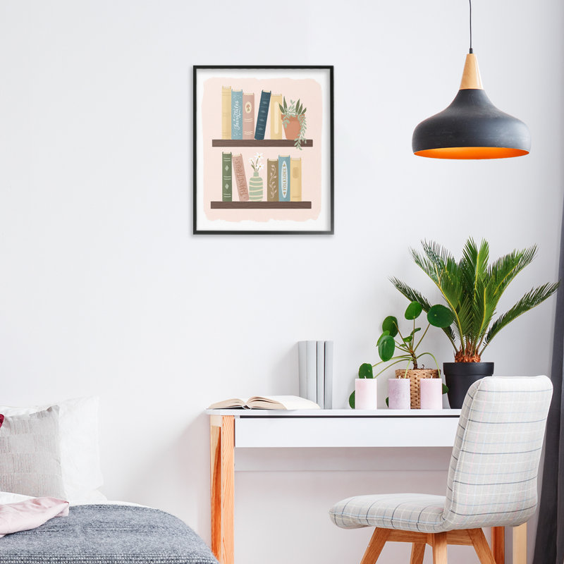 Bibliothèque Minimal avec giclée encadrée de plantes, design par Sandra Picco, H 14 po x l 11 po, Giclée encadrée noir minuit