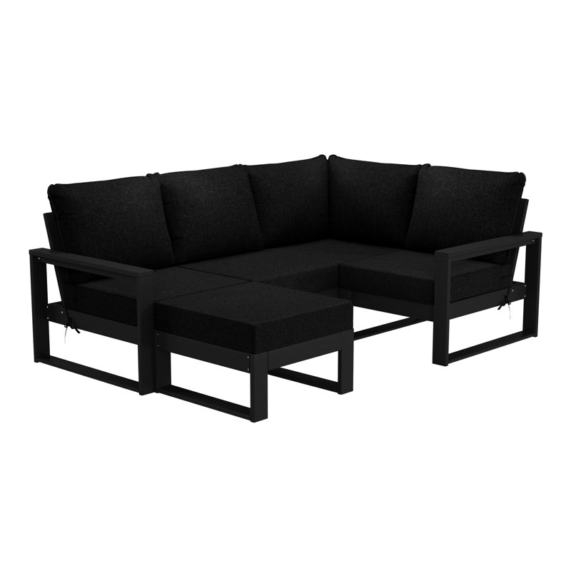 Patio 5-Piece Deep Seating Set With Ottoman With Frame, Black, Black