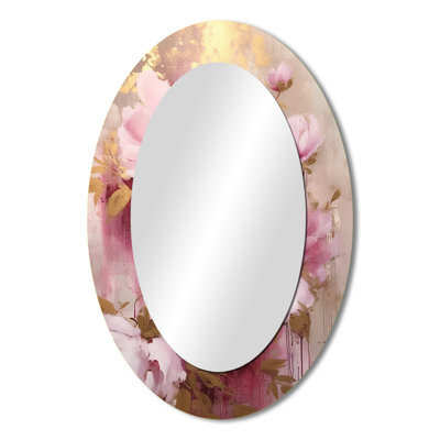 Pink And Gold Peonies In Radiance - Pink Traditional Oval Wall Mirror