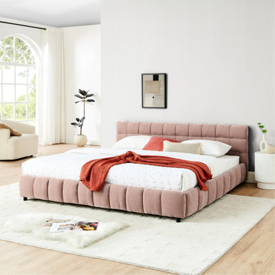 Lit tapissier très grand avec tissu rose et tiroir pour le confort - Rangement rembourré en chenille