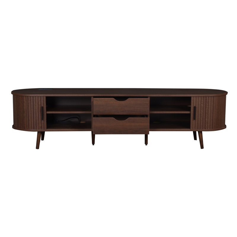 TV Stand with Tambour Doors and Drawers, TV Consoles for 80 Inch TV, Dark Brown