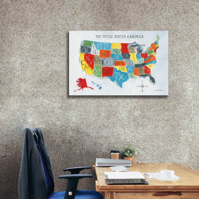 Toile épique «Us Map» par Farida Zaman, 40 po x 26 po, H 26 po x l 40 po