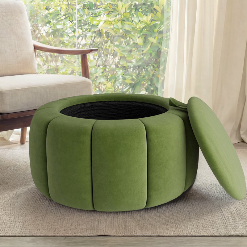 Repose-pieds rond avec rangement 27,5 po,  Velours - vert