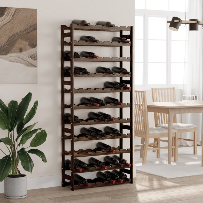 Adewunmi 77 Bottle Solid Wood Floor Wine Bottle Rack in, Black
