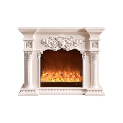 White Solid Wood Freestanding Fireplace